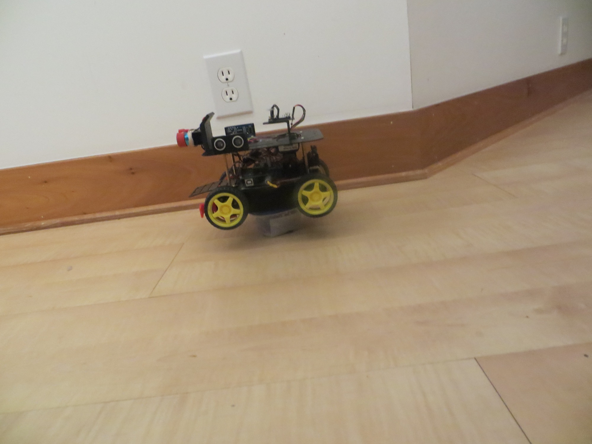 Wall-E2 on a pedestal so motors can run normally without moving the robot