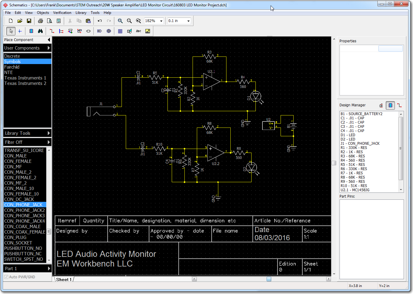 LED Monitor circuit schematic as captured in DipTrace