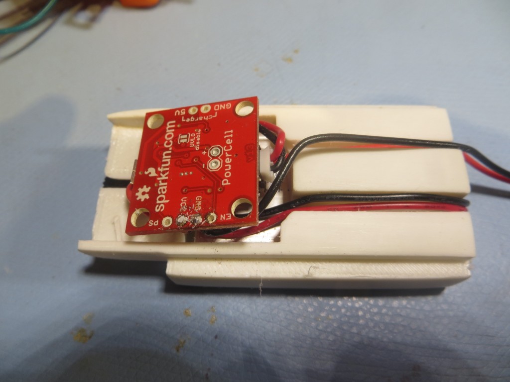 Battery sled showing the Sparkfun PowerCell charger