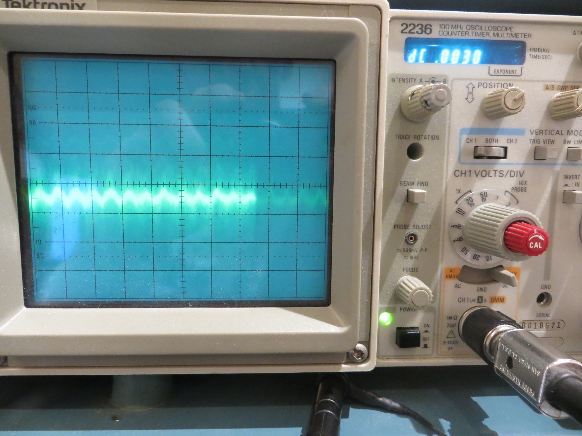 LED monitor circuit audio input. Scope is set to 200mv/div