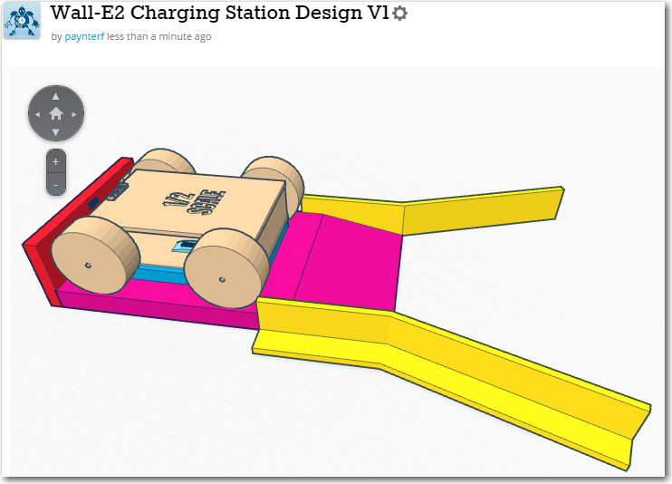 1/2-scale robot chassis on the 1/2-scale charging station model