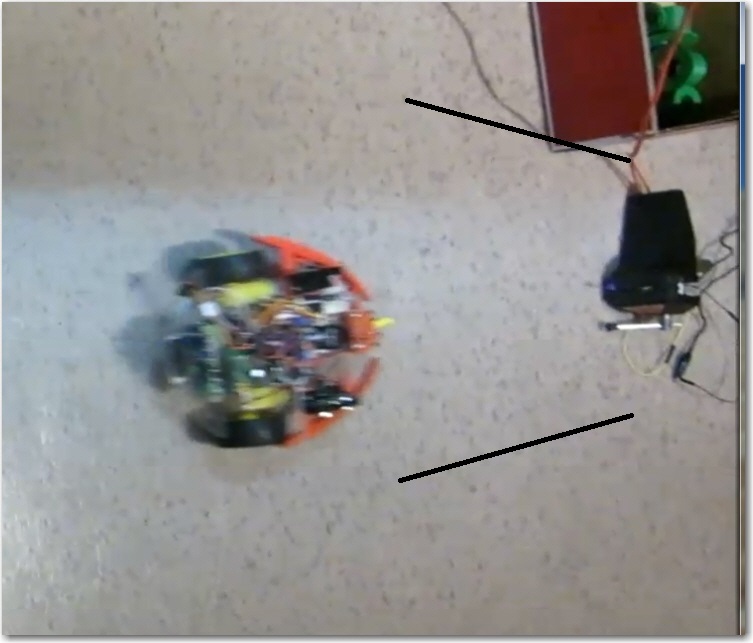 Frame from straight-in homing video, with simulated capture basket lines