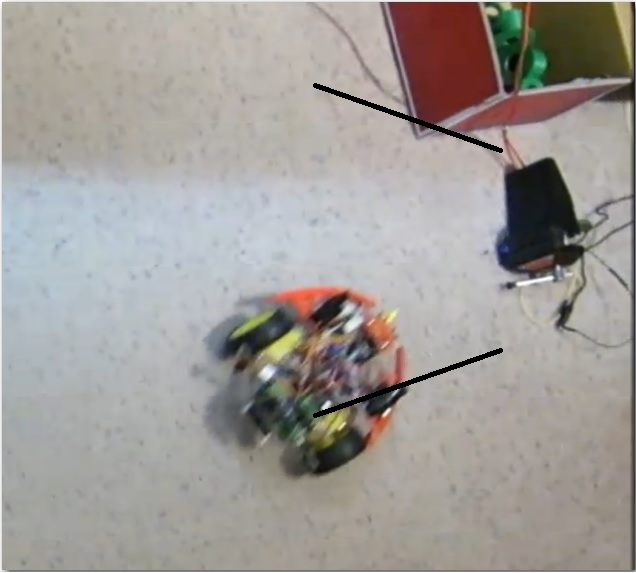 Frame from side capture homing video, with simulated capture basket lines